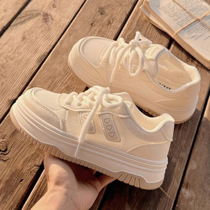 Damen Sneaker Plateau Komfortabel Herzdesign