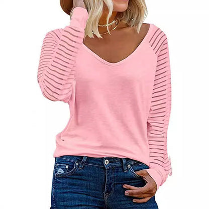 Damen V-Ausschnitt Durchsicht Ärmel Trendy