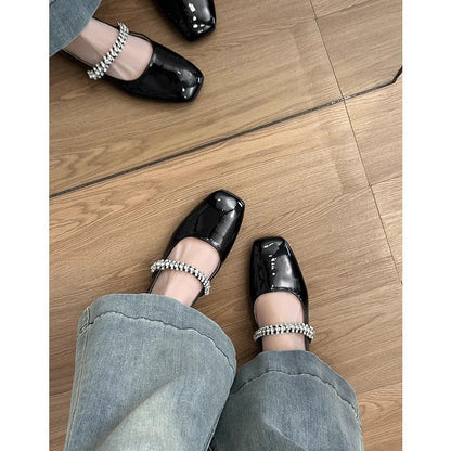 Damen Ballerinas Bequem Mit Riemen Glitzer