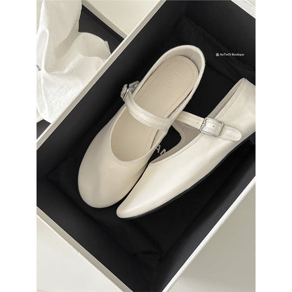 Damen Ballerinas Weiches Leder Verstellbarer Riemen