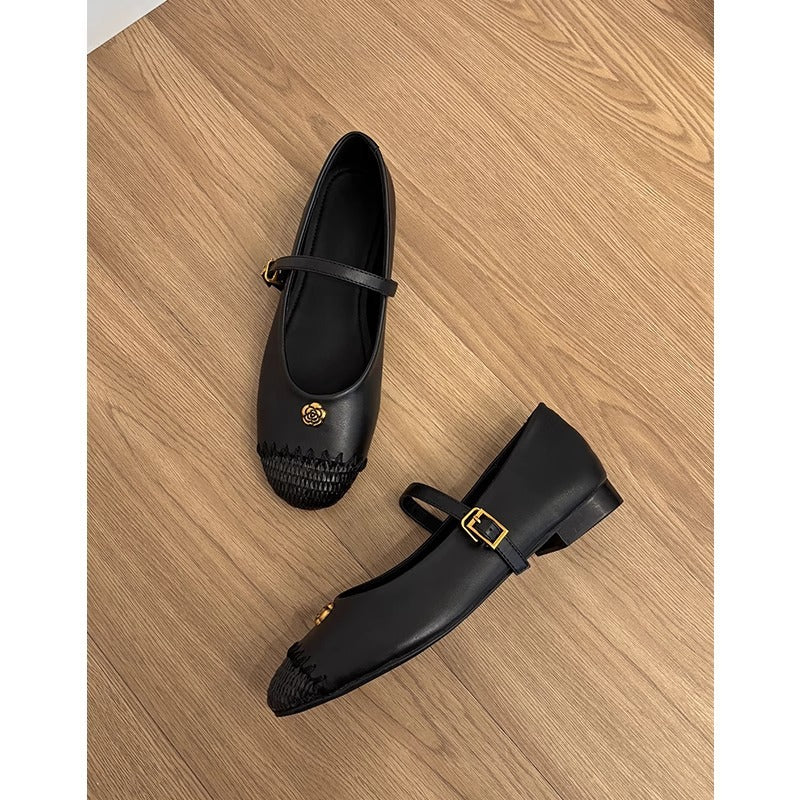 Damen Ballerinas Schuhe Bast Akzent Riemenverschluss Elegantes Design