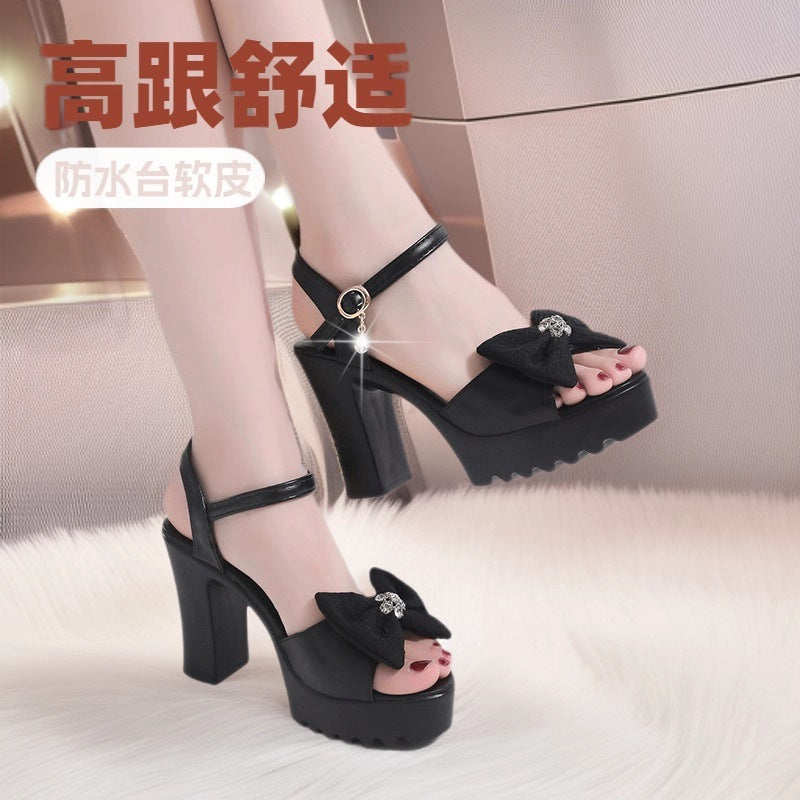 Damen Plateau Sandalen mit Schleifen Riemen - Norvielle