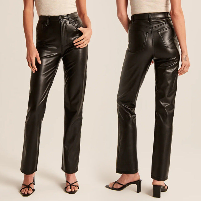 Damen Stretchhose Kunstleder Geradbein