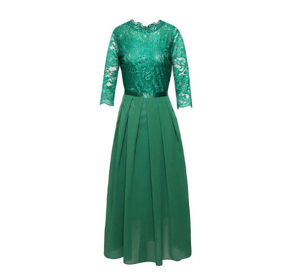 Damen Abendkleid Langärmlig Spitze Chiffon Maxikleid