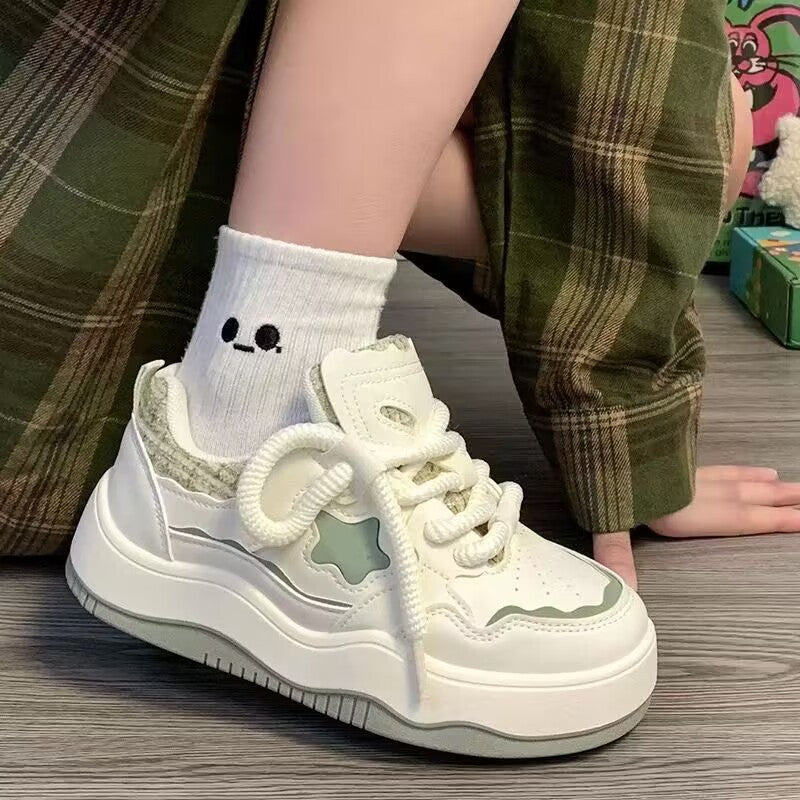 Damen Plattform Sneaker Sternen Muster Schwarz - Norvielle