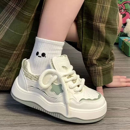 Damen Plattform Sneaker Sternen Muster Schwarz - Norvielle