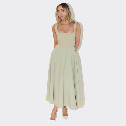 Damen Maxikleid A-Linie Quadratausschnitt Lang