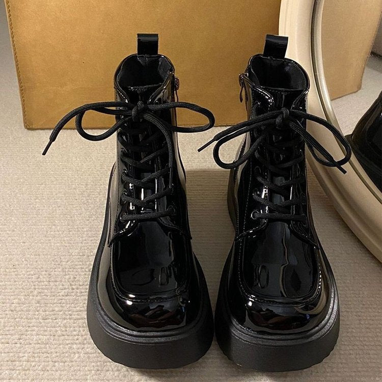 Damen High- Plattform Schnürstiefel
