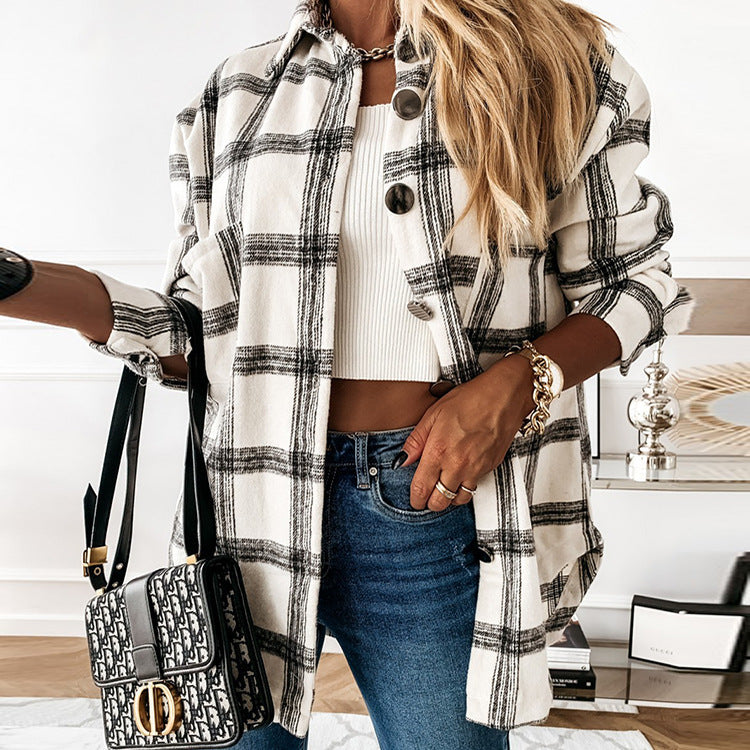 Damen Karobluse Mit Knöpfen Kariert Modern