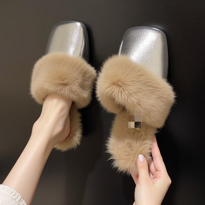 Damen Hausschuhe Plüschgefüttert Warm Kunstfell Überzug - Norvielle
