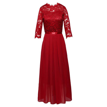 Damen Abendkleid Langärmlig Spitze Chiffon Maxikleid
