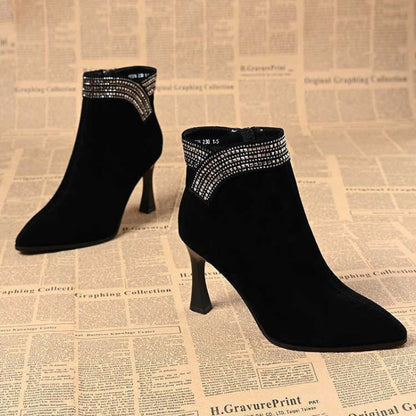 Damen Ankle Boots Elegantes Glitzerdekor Schwarz - Norvielle