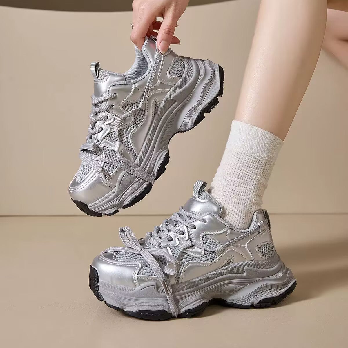 Damen Sneaker Chunky Atmungsaktives Material Weich - Norvielle