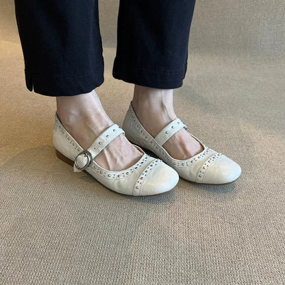 Damen Ballerinas mit Schnalle und Nieten Modern