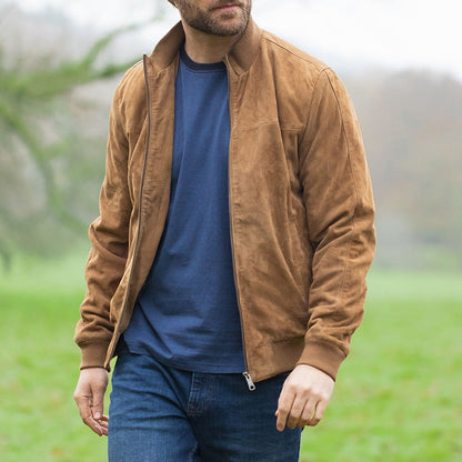 Herren Lederbomberjacke Moderner Schnitt Schwarz - Norvielle