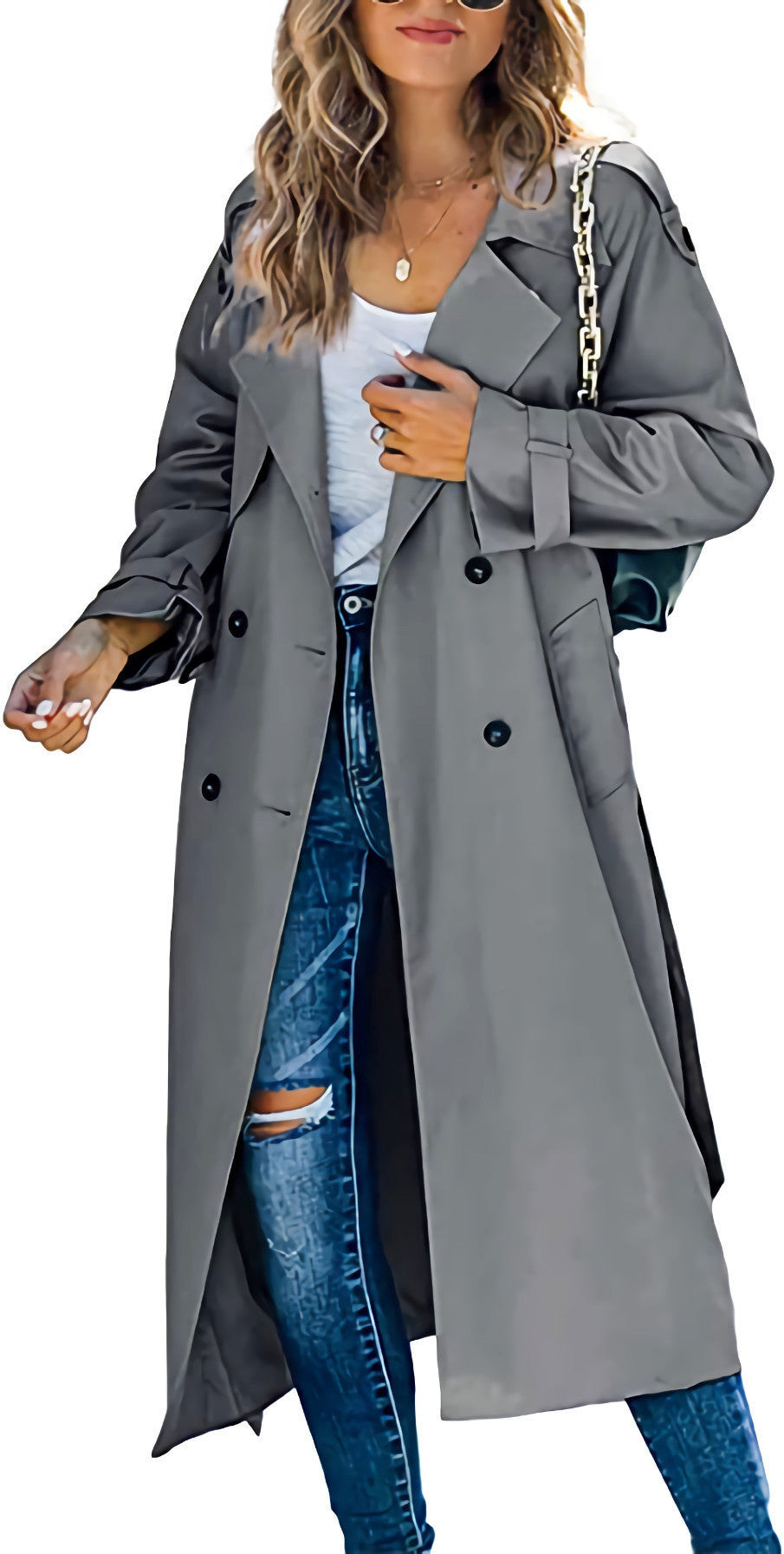 Damen Trenchcoat Elegant Gürtel Knöpfe