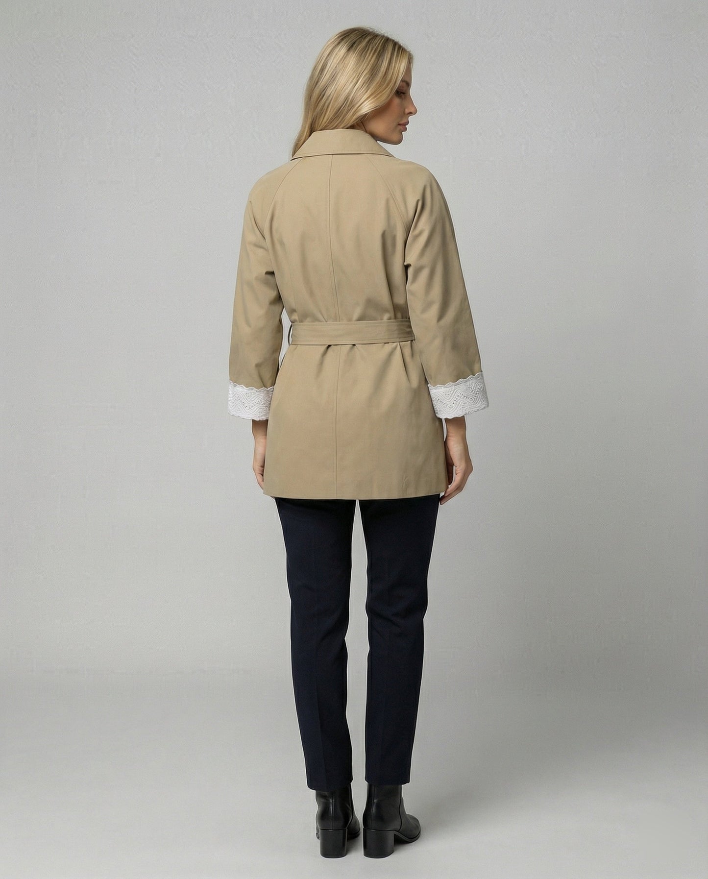 Damen Trenchcoat Tailliert Spitze Stehkragen