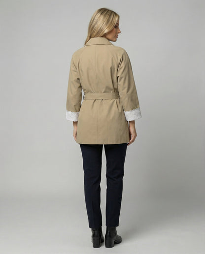 Damen Trenchcoat Tailliert Spitze Stehkragen