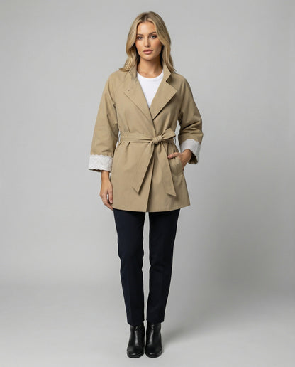 Damen Trenchcoat Tailliert Spitze Stehkragen