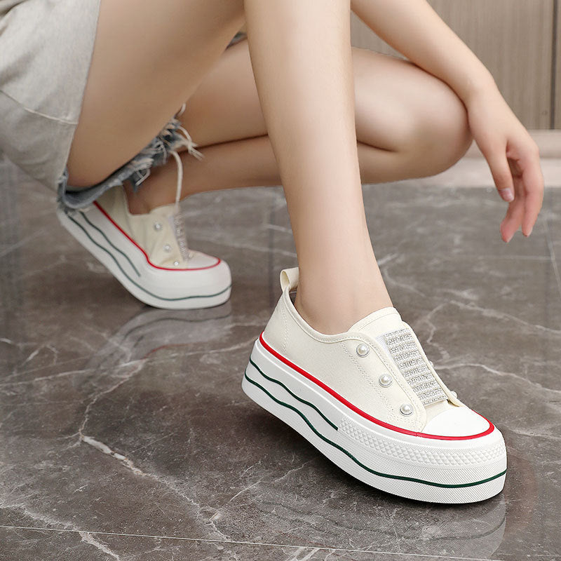 Damen Plateau Sneaker Glitzer Elastisch