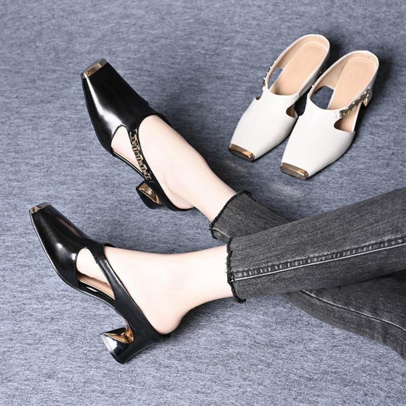 Damen Sling Pumps Schwarz Blockabsatz - Norvielle