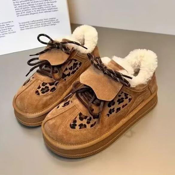 Damen Sneaker Leopardenmuster Fell gefüttert Winter