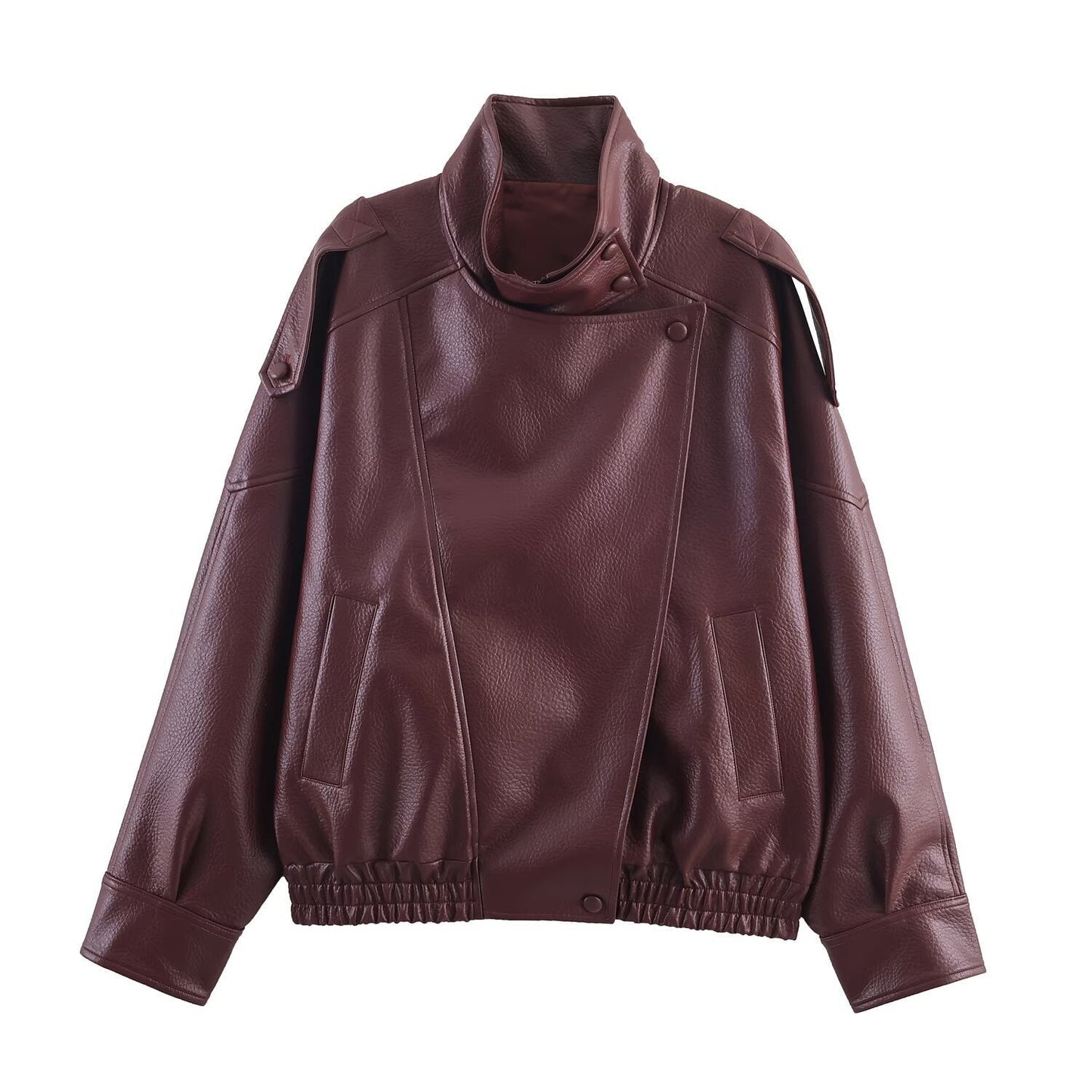 Damen Lederjacke Modern Kragen Taschen