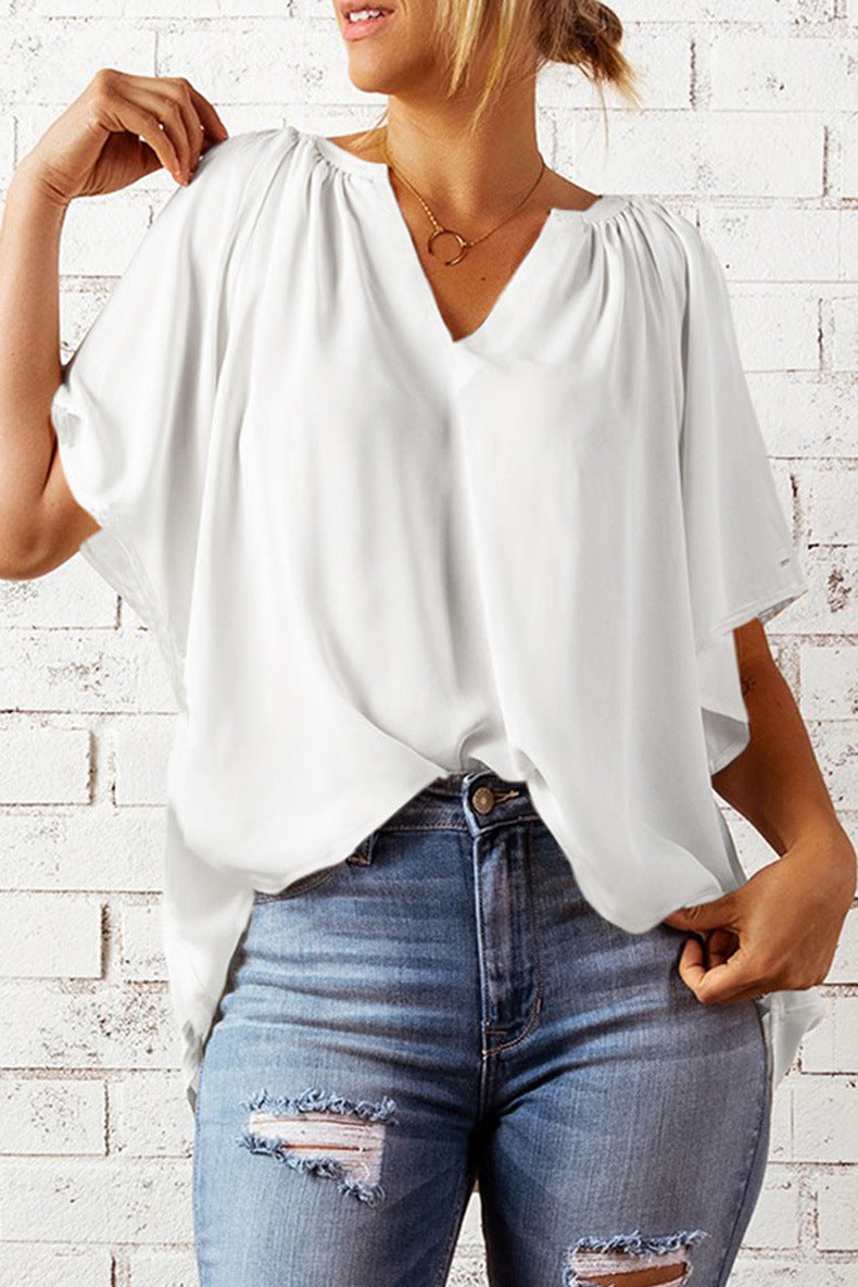 Damen Bluse Fließend Elastisch Ballonärmel