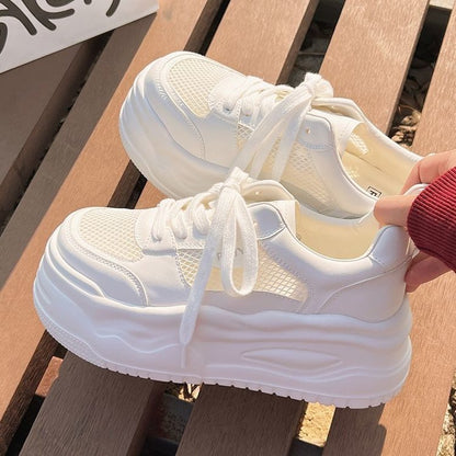 Damen Plateau Sneaker Atmungsaktives Netzmaterial Laufsohle Komfort