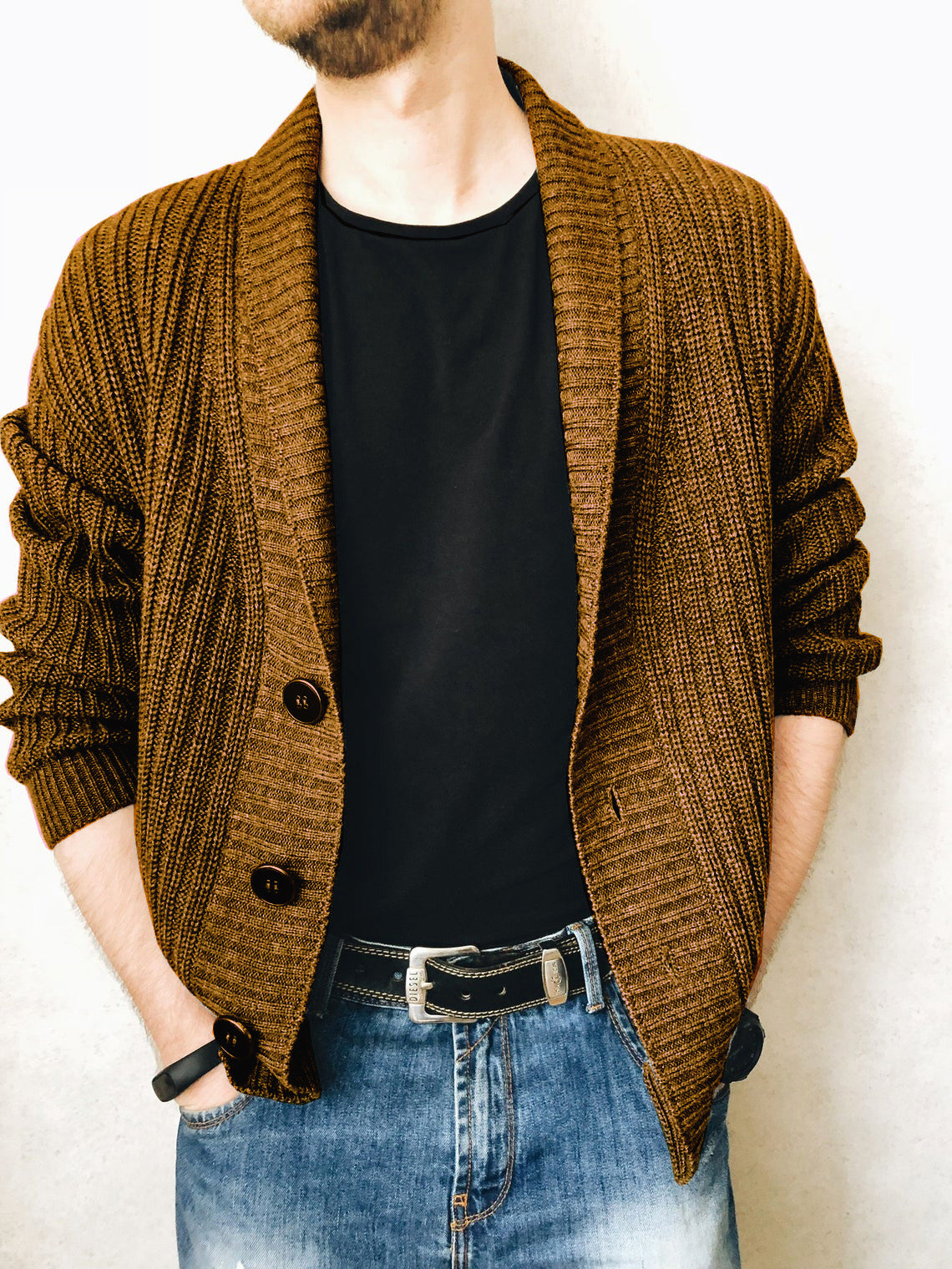 Herren Strickjacke Modern Schalkragen Knöpfe