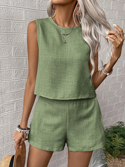 Damen Sommer Shorts Set Ärmellos Zweiteiler