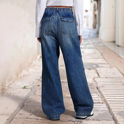 Damen Jeanshose Elastisch Weites Bein Lässig