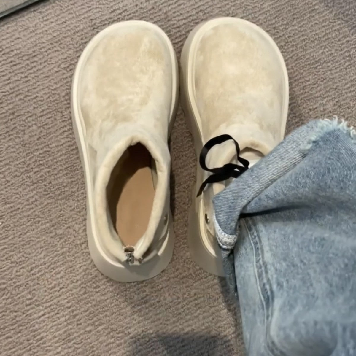 Damen Plateau-Stiefeletten Mit Druckknöpfen Hoch