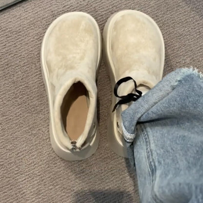 Damen Plateau-Stiefeletten Mit Druckknöpfen Hoch