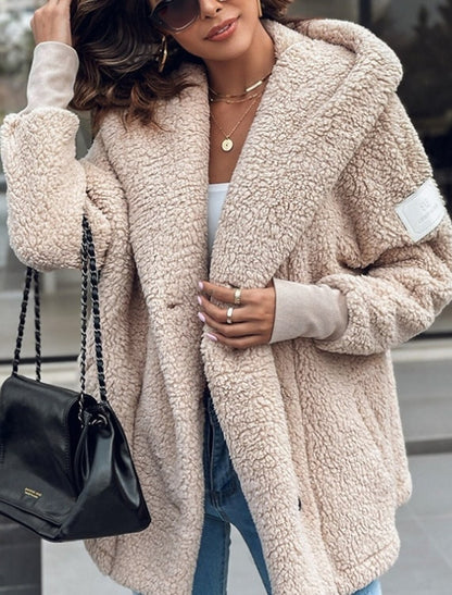 Damen Teddyjacke Oversized Flauschig Mit Taschen