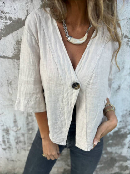 Damen Leinenblazer Kurzarm Leicht