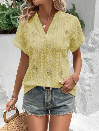 Damen Kurzarmbluse Elegant Sommerweiß