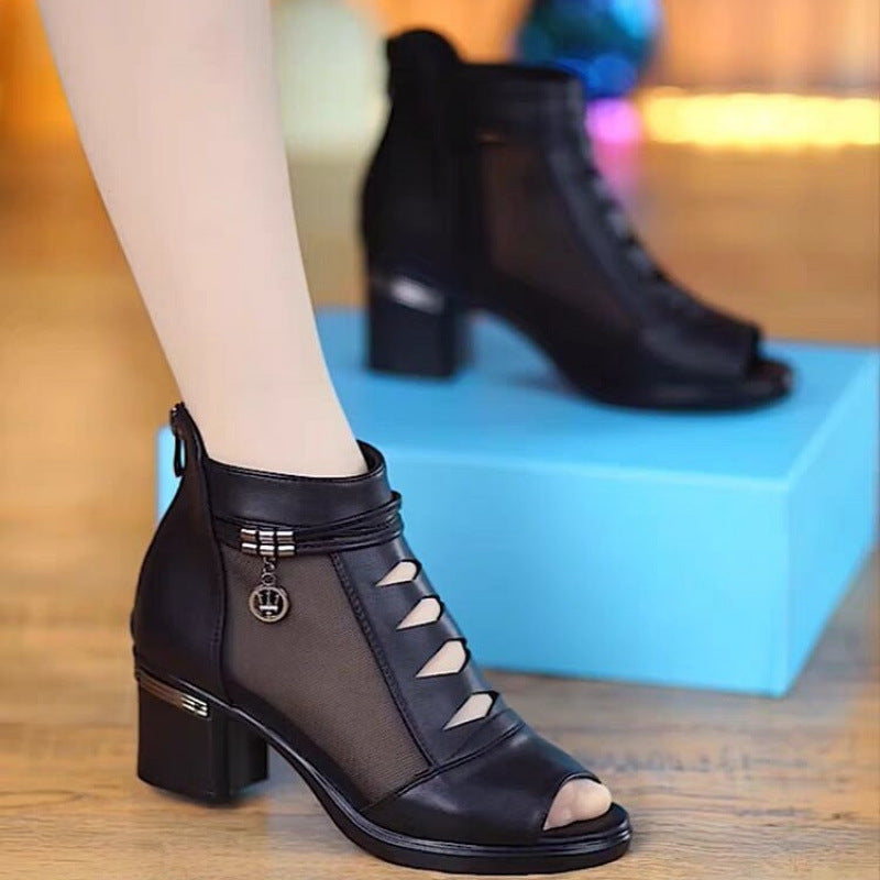 Damen Sandalen Offen mit Cutouts und Blockabsatz - Norvielle