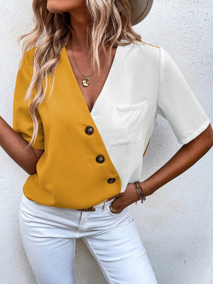 Damenbluse Asymmetrisch Mit Knöpfen Modern