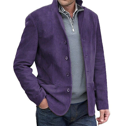Herren Lederjacke Suede Steppjacke Knöpfe