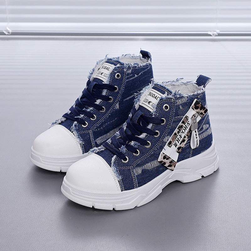 Damen High- Sneaker Stabile Sohle Denim Optik