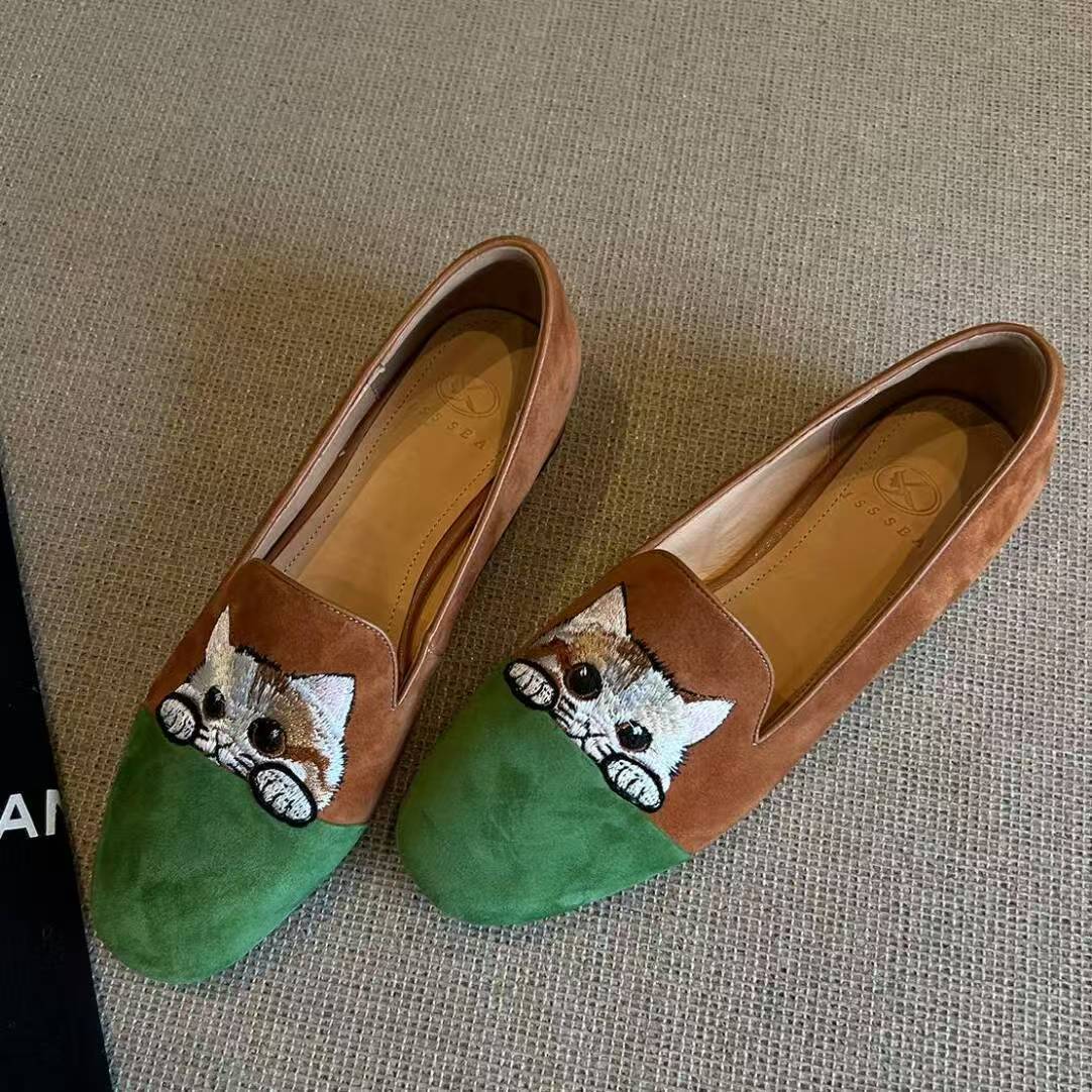 Damen Loafers Weiches Wildleder Katzenmuster Bequem