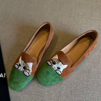 Damen Loafers Weiches Wildleder Katzenmuster Bequem