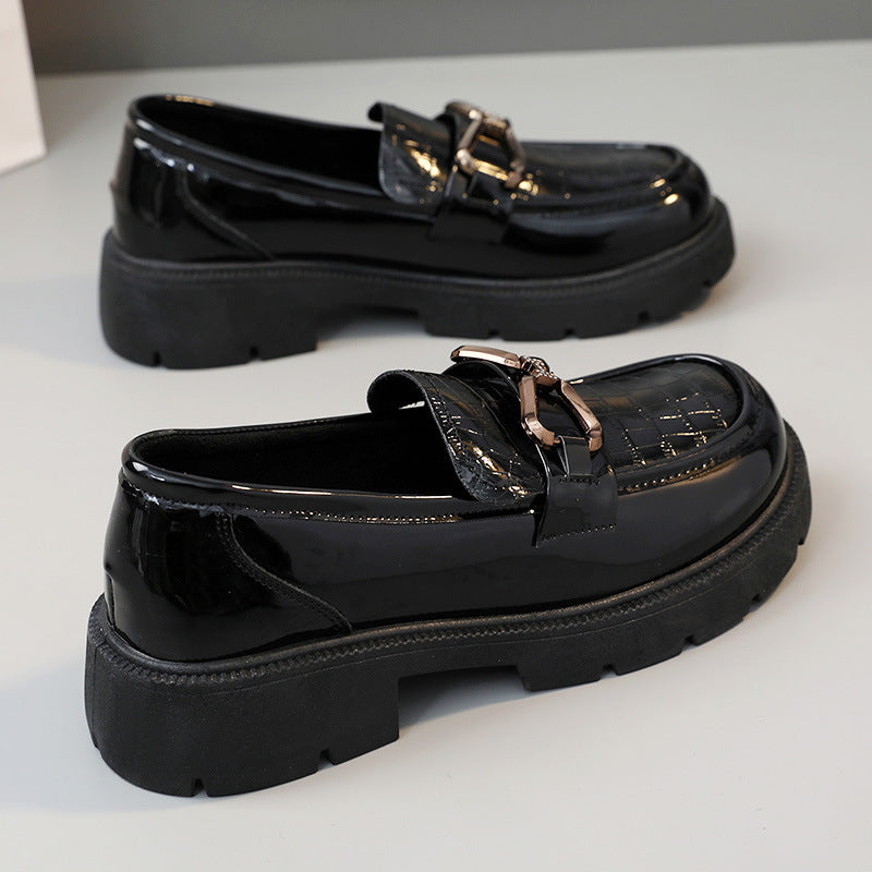 Damen Loafer Schnallen-Design Elegantes Leder Schwarz - Norvielle