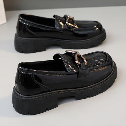Damen Loafer Schnallen-Design Elegantes Leder Schwarz - Norvielle