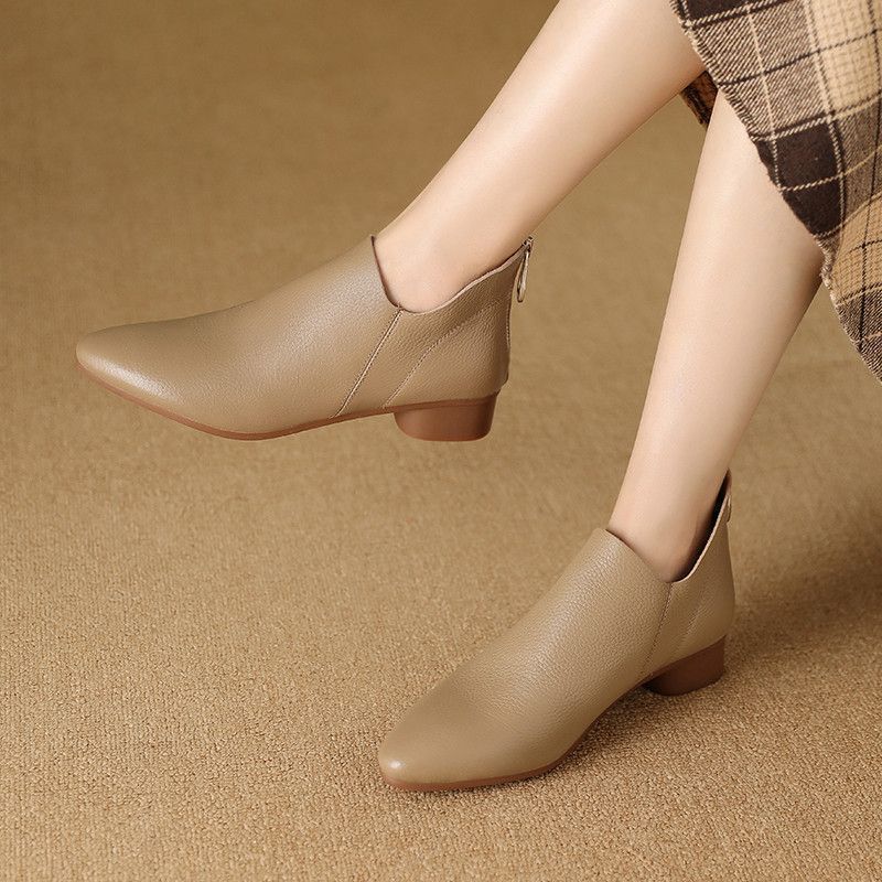 Damen Stiefeletten Elegant Schmal Leder Schwarz - Norvielle
