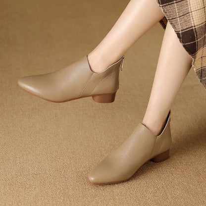 Damen Stiefeletten Elegant Schmal Leder Schwarz - Norvielle