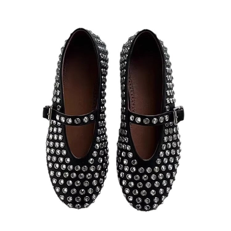 Damen Ballerinas Glitzer Schuhe Strass Dekoration