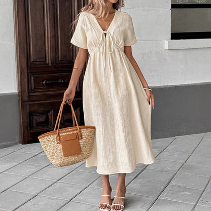 Damen Maxikleid Taillenband Leicht Sommerkleid - Norvielle