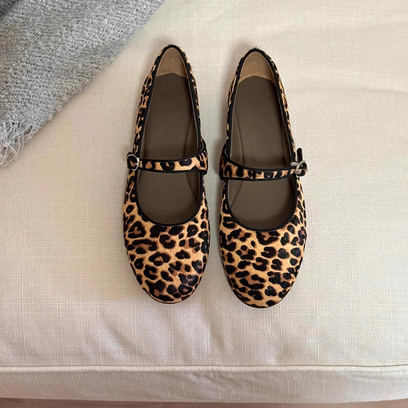 Damen Ballerinas Leopardenmuster Komfort Riemenverschluss